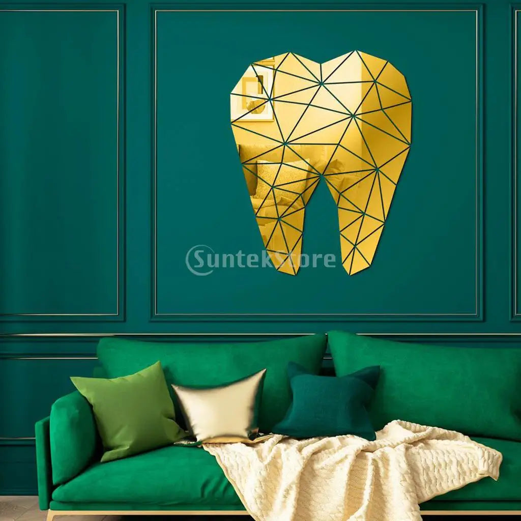 Tooth Shaped Mirror Wall Sticker Removable Decal Acrylic Art Mural Home Decor Wall Decal Stickers Waterproof Removable