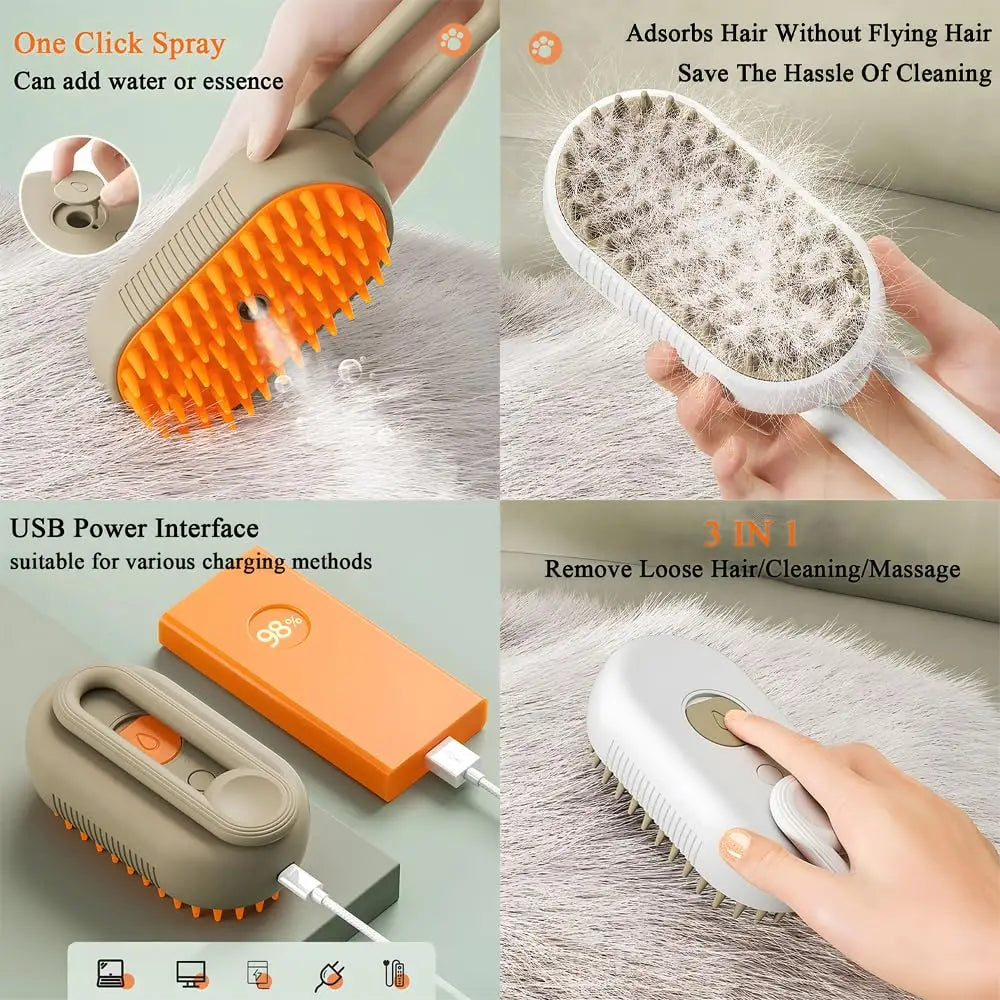 Cat Steam Brush for Romoving Hair Pet Grooming Cat Dog Brush Spa Massager Cat Comb for Fur Cat Care SupplieS Cat Accessories