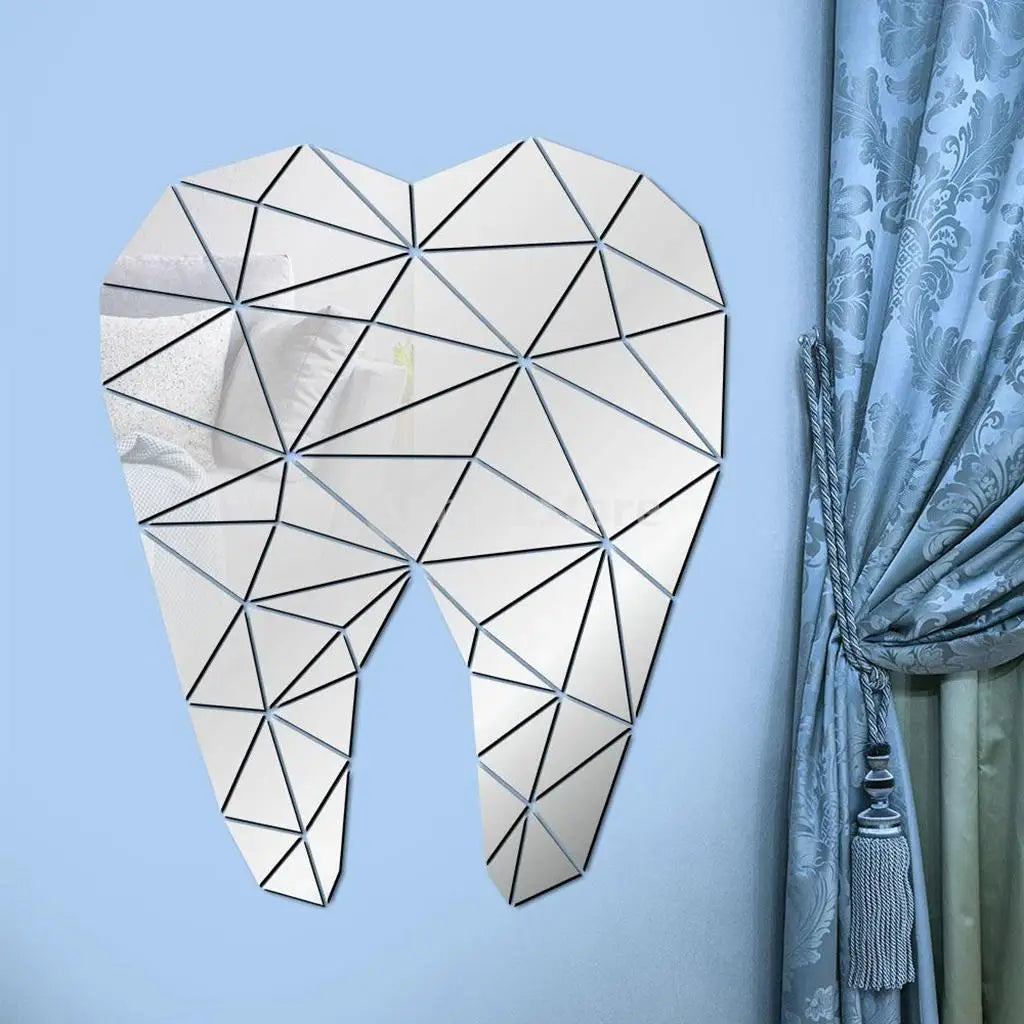 Tooth Shaped Mirror Wall Sticker Removable Decal Acrylic Art Mural Home Decor Wall Decal Stickers Waterproof Removable