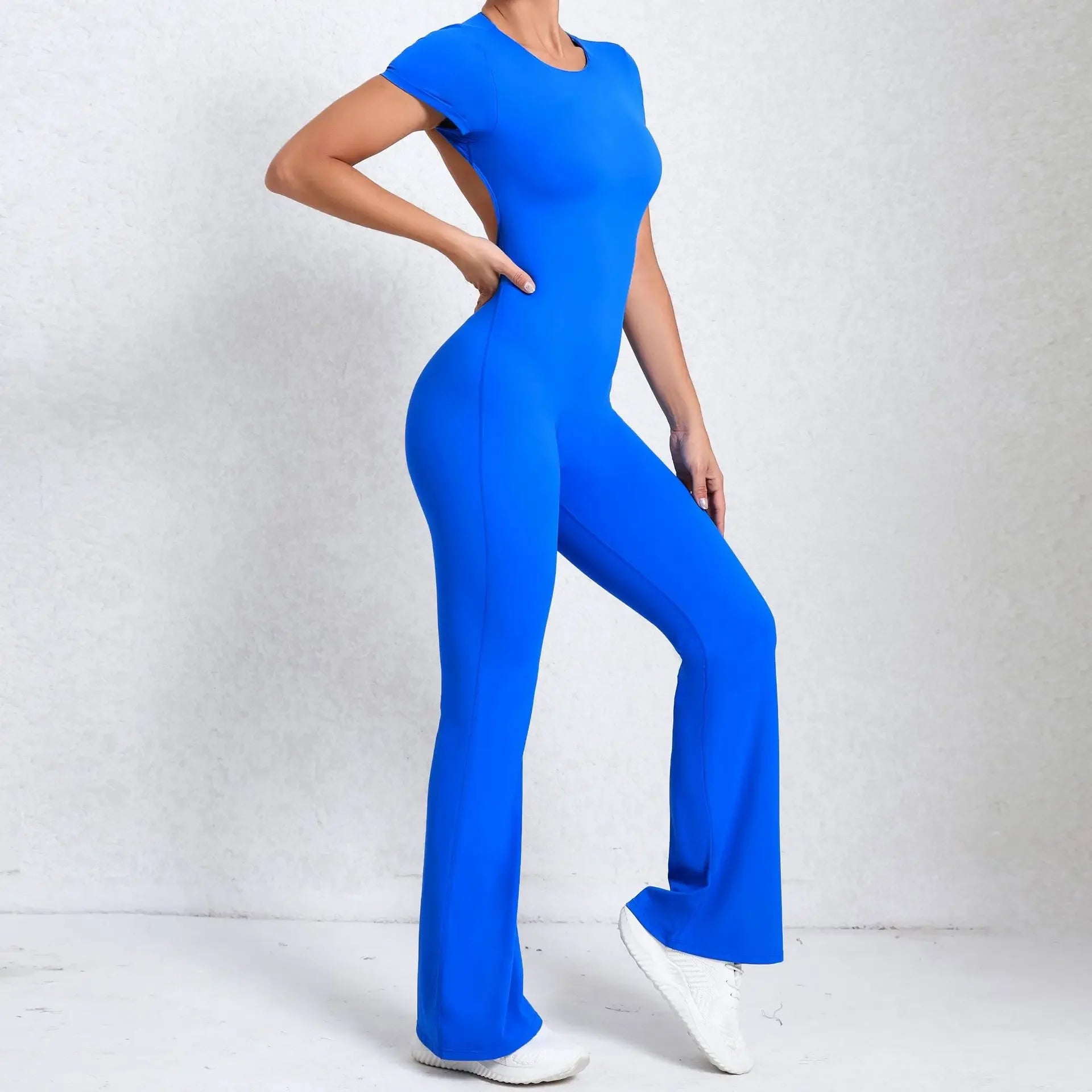 Seamless Yoga Jumpsuits Sports Fitness Hip-lifting Backless Short-Sleeved Nude Feel Horn Leggings One-Piece Tracksuits for Women