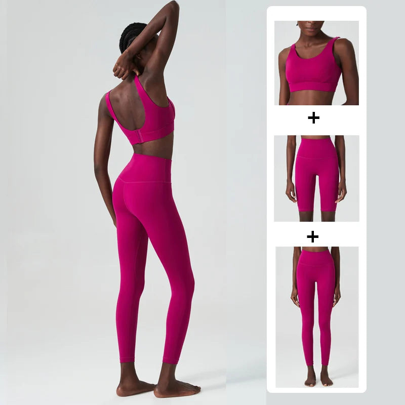 Pieces Fitness Yoga Set Women Solid Color Lycra Workout Gym Suit Breathable Quick Dry Running Sportswear Pilates Clothing