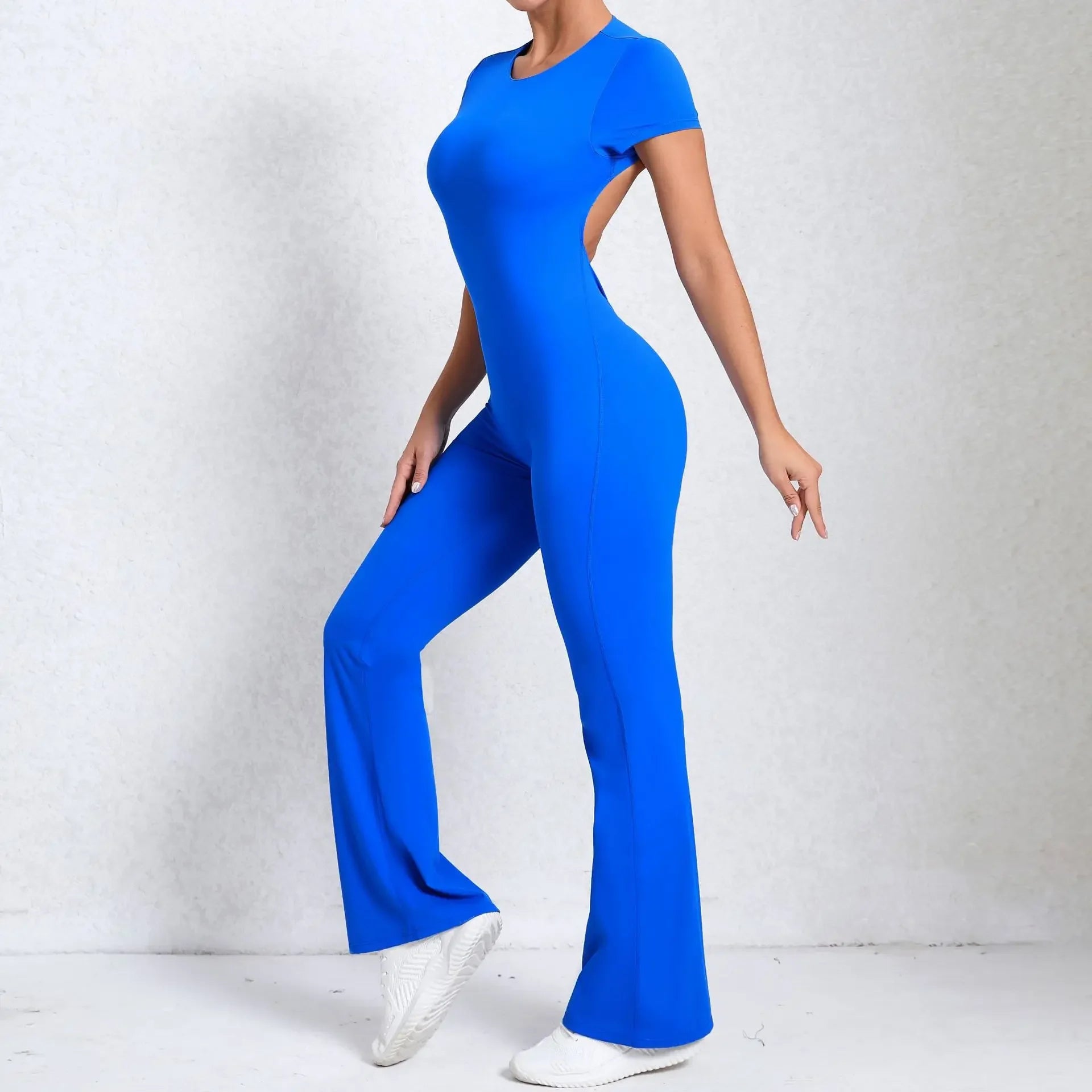 Seamless Yoga Jumpsuits Sports Fitness Hip-lifting Backless Short-Sleeved Nude Feel Horn Leggings One-Piece Tracksuits for Women