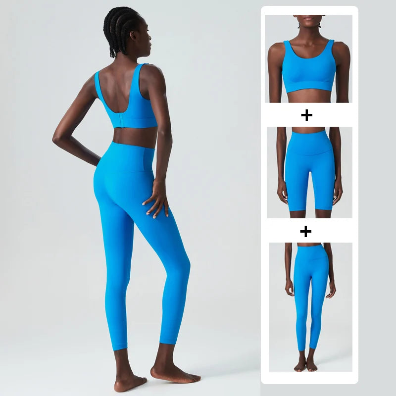 Pieces Fitness Yoga Set Women Solid Color Lycra Workout Gym Suit Breathable Quick Dry Running Sportswear Pilates Clothing