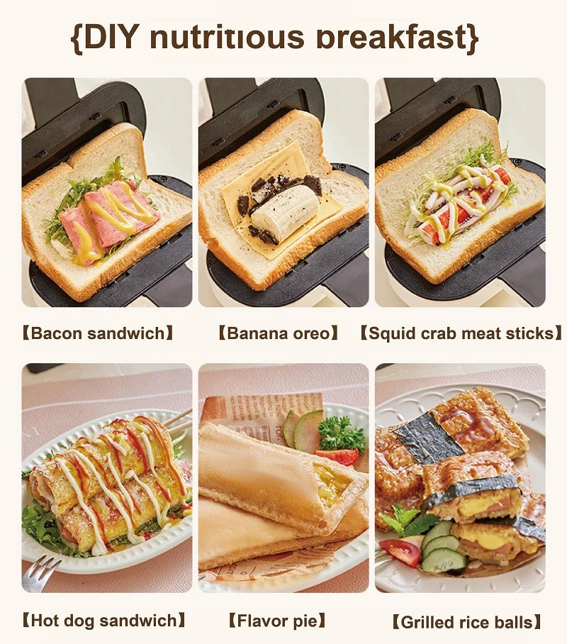 220V Double-Sided Press Sandwich Machine Fry Baking Pan Mini Cheese Grill Breakfast Maker Bread Hot Dog Toaster Electric Oven